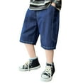 thumbnail image 1 of Huowey Kids Baby Pants Denim Jeans Shorts Elastic Waist Pull On Knee Length Summer Casual Short Pants With Pocket Jogger Trousers,Blue,4-6 Years, 1 of 6