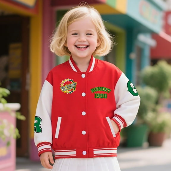 Huowey Kids Baseball Jacket Casual Uniform School Wear Long Sleeve Button Down Embroidery Print Winter Coats Warm Outerwear Relaxed Loose Fit Youth Jacket With Pockets,Red,5-6 Years