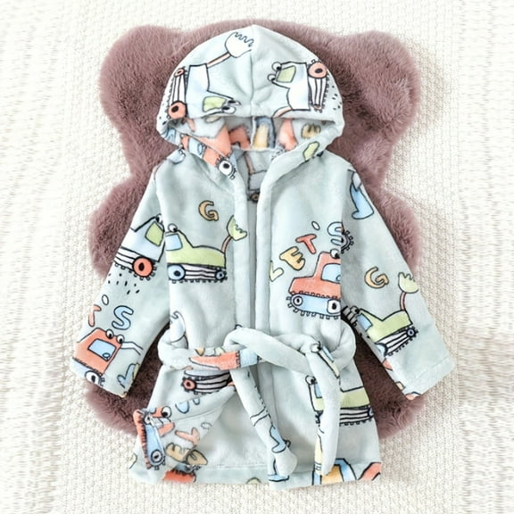 Huowey Kids Bathrobe Cartoon Dinosaur Hooded Fuzzy Soft Cozy Robe Jacket Long Sleeve Thickened Sleepwear For Toddler Winter Warm Comfy Pajamas,Green,2-3 Years