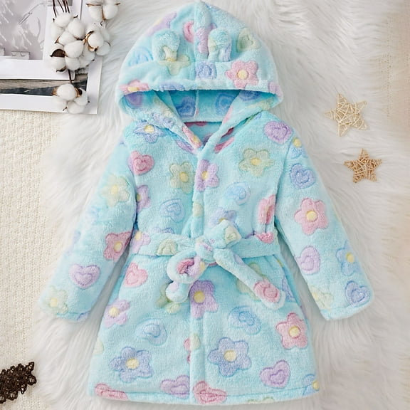 Huowey Kids Bathrobe Cartoon Dinosaur Hooded Fuzzy Soft Cozy Robe Jacket Long Sleeve Thickened Sleepwear For Toddler Winter Warm Comfy Pajamas,Green,7-8 Years