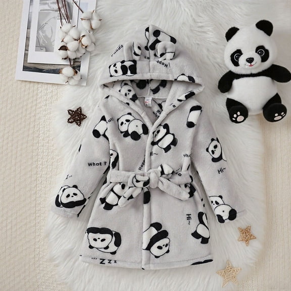 Huowey Kids Bathrobe Cartoon Dinosaur Hooded Fuzzy Soft Cozy Robe Jacket Long Sleeve Thickened Sleepwear For Toddler Winter Warm Comfy Pajamas,Grey,2-3 Years