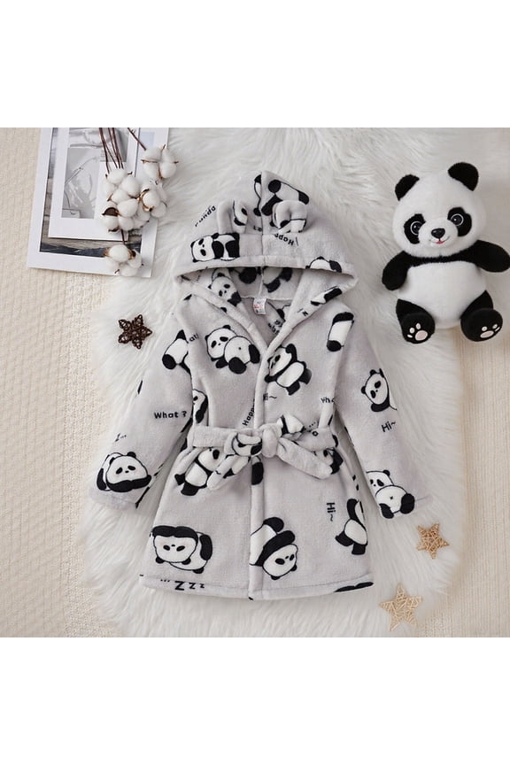 Kids Bathrobe Cartoon Dinosaur Hooded Fuzzy Soft Cozy Robe Jacket Long Sleeve Thickened Sleepwear For Toddler Winter Warm Comfy Pajamas,Grey,3-4 Years