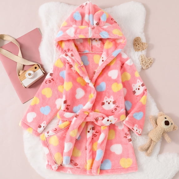 Huowey Kids Bathrobe Cartoon Dinosaur Hooded Fuzzy Soft Cozy Robe Jacket Long Sleeve Thickened Sleepwear For Toddler Winter Warm Comfy Pajamas,Rd1,7-8 Years