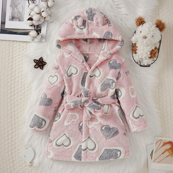 Huowey Kids Bathrobe Cartoon Dinosaur Hooded Fuzzy Soft Cozy Robe Jacket Long Sleeve Thickened Sleepwear For Toddler Winter Warm Comfy Pajamas,Rd2,12-24 Months