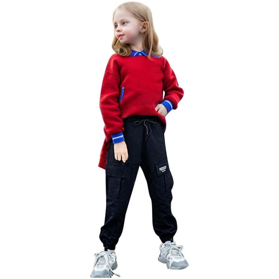 Huowey Kids Boy Girls Pants Knitted Leggings Joggers Harem Pants Drawstring Pants Breathable Dailywear, 6-7 Years