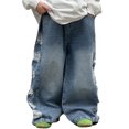 thumbnail image 1 of Huowey Kids Boys Baggy Jeans Straight Leg Jeans With Pockets Elastic Waist Distressed Ripped Denim Pants With Holes Fashionable Dailywear, 18-24 Months, 1 of 5