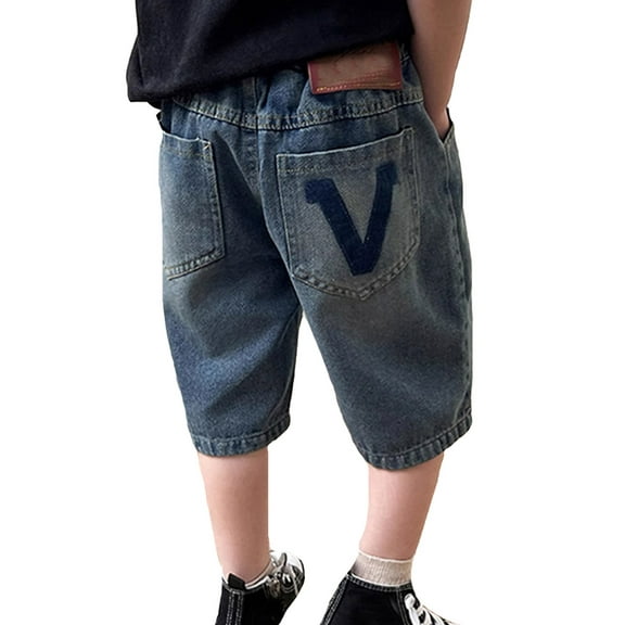 Huowey Kids Boys Elastic Waist Wide Leg Casual Loose Sev En Eighths Jeans With Pockets Trendy Dailywear, 13-14 Years