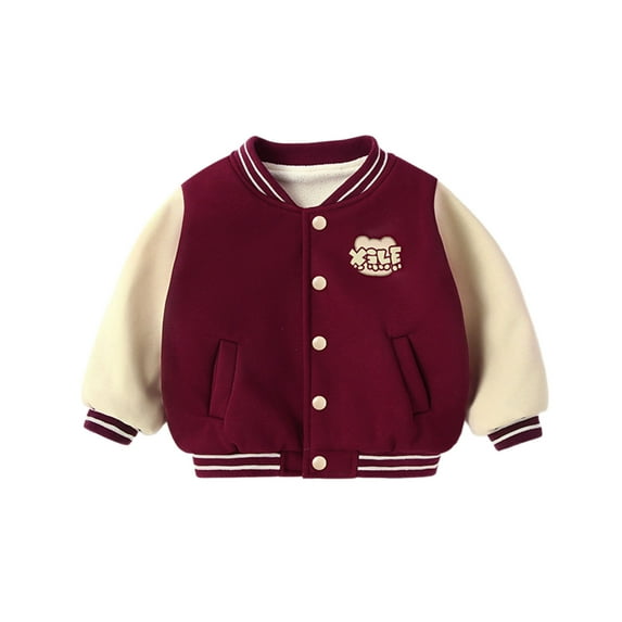 Huowey Kids Boys Girls Coat Varsity Jacket Butoon Down Stand Collar Solid Baseball Jacket Coat Cardigan School Uniform Jacket,Brick Red,18-24 Months