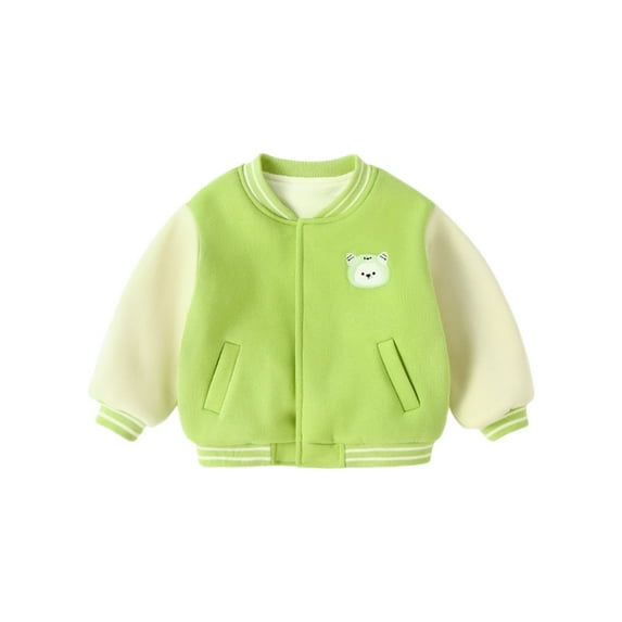 Huowey Kids Boys Girls Coat Varsity Jacket Butoon Down Stand Collar Solid Baseball Jacket Coat Cardigan School Uniform Streetwear,Green,4-5 Years