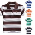 thumbnail image 1 of Huowey Kids Boys Toddler Polo Shirt Classic Striped Cute Cartoon Embroidery Short Sleeve Button Closure Turndown Collar Summer Fashion School Uniform Comfortable Soft Blouse,12-13 Years, 1 of 3