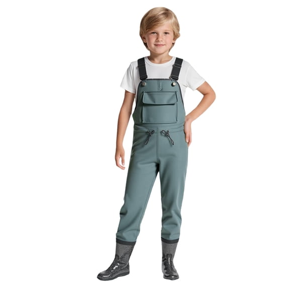 Huowey Kids Chest Waders Solid Color Cartoon Print Sleeveless Youth Fishing Waders With Boots Waterproof Boys Girls Breathable Suspender Trousers Lightweight Bootfoot Sets,Dark Gray,5-5.5 Years