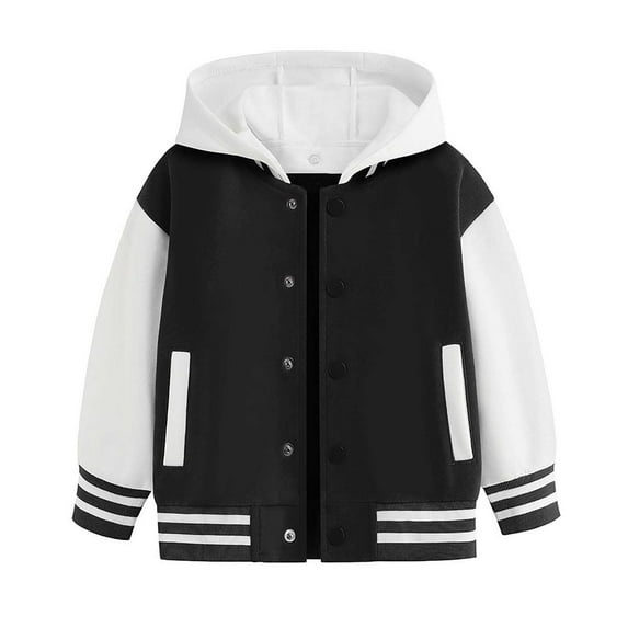 Huowey Kids Child Boys Girls Autumn Winter Warm Long Sleeved Color Block Baseball Hooded Coat Tops Relaxed Fit Dailywear, 13-14 Years