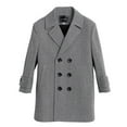 thumbnail image 1 of Huowey Kids Coat Double Buttoned Peacoat Notched Lapel Collar Wool Blend Long Coat With Pockets Autumn Streetwear,Grey,15-16 Years, 1 of 8