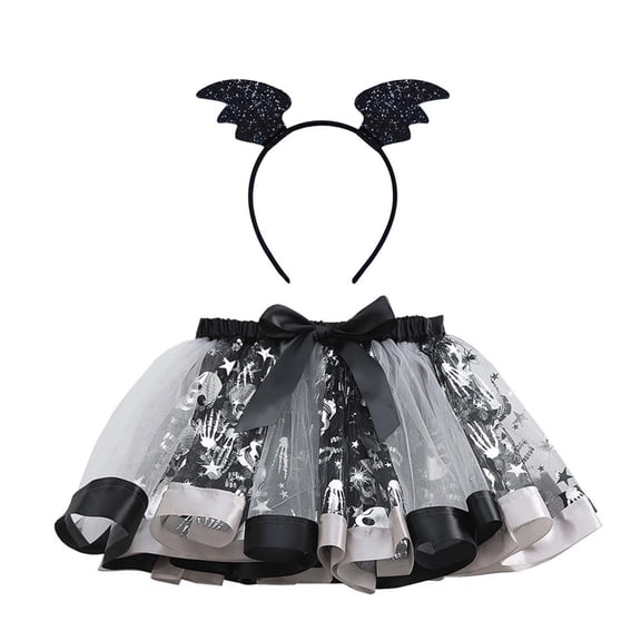 Huowey Kids Girls Ballet Skirts Elastic Waist Party Polka Dot Mesh Tutu Tulle Skirt With Sparkly Sequins Headband Tiered Stylish Dancewear Set,Gray,2-3 Years