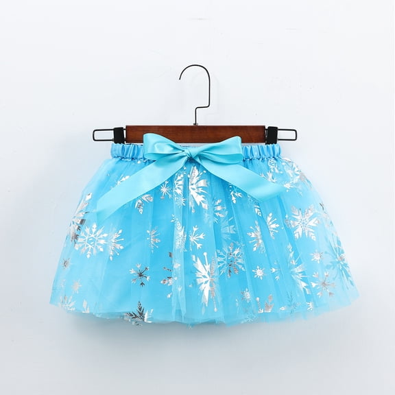 Huowey Kids Girls Ballet Skirts Elastic Waist Party Rainbow Mesh Tutu Tulle Skirt Sparkly Sequins Tiered Stylish Dancewear,Blue,6-8 Years