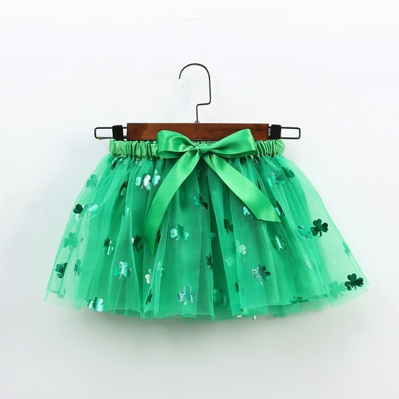 Huowey Kids Girls Ballet Skirts Elastic Waist Party Rainbow Mesh Tutu Tulle Skirt Sparkly Sequins Tiered Stylish Dancewear,Green,4-6 Years