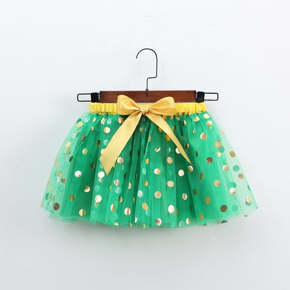 Huowey Kids Girls Ballet Skirts Elastic Waist Party Rainbow Mesh Tutu Tulle Skirt Sparkly Sequins Tiered Stylish Dancewear,Green,6-8 Years