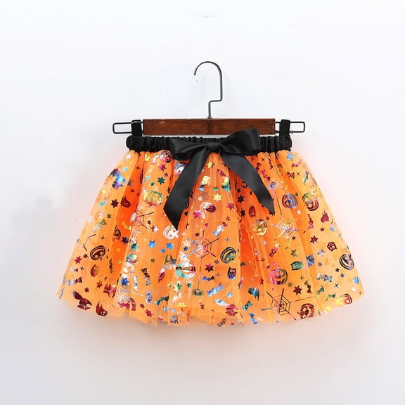 Huowey Kids Girls Ballet Skirts Elastic Waist Party Rainbow Mesh Tutu Tulle Skirt Sparkly Sequins Tiered Stylish Dancewear,Orange,9-11 Years