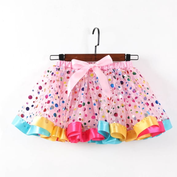 Huowey Kids Girls Ballet Skirts Elastic Waist Party Rainbow Mesh Tutu Tulle Skirt Sparkly Sequins Tiered Stylish Dancewear,Pink,9-11 Years