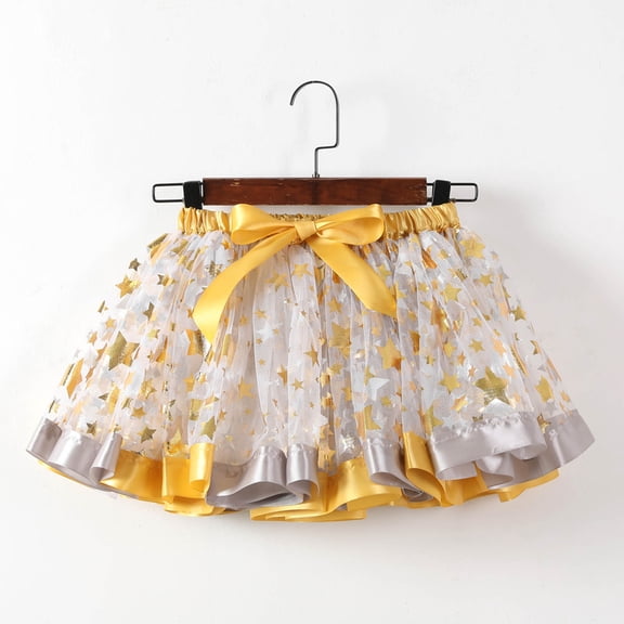 Huowey Kids Girls Ballet Skirts Elastic Waist Party Rainbow Mesh Tutu Tulle Skirt Sparkly Sequins Tiered Stylish Dancewear,Yellow,9-11 Years