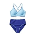 thumbnail image 1 of Huowey Girls Bikini Swimsuits 2 Piece Bikini Sets Cross Strap Ruched Floral Print Hollow Out Tops Solid Color High Waist Bottomd Sport Soft Swimwear Trendy Bathing Suit,Sky Blue,11-12 Years, 1 of 6