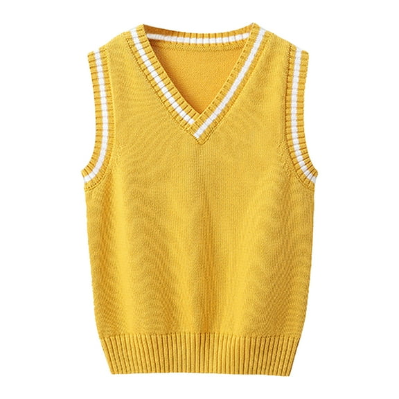 Huowey Kids Girls Boys Sweater Sleeveless V Neck Pullover Knit Casual Soft Uniform Vest For Toddler Kids Fall Sweatshirts,Yellow,6-7 Years