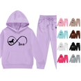 thumbnail image 1 of Huowey Kids Girls Clothes Fall Outfits Long Sleeve Hoodie Sweatshirt And Pants 2 PC Set Elastic Waist Loose Fit Letter Graphic Winter School Outdoor Casual Daily Wear Leisure Outfit,Purple,2-3 Years, 1 of 4