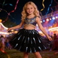 thumbnail image 1 of Huowey Kids Girls Dance Tutu Skirt Sequins Layered Short High Waist Embroidery Ballet Skirts Daily Casual Stylish Carnival Party Dancewear,Black,3-4 Years, 1 of 6