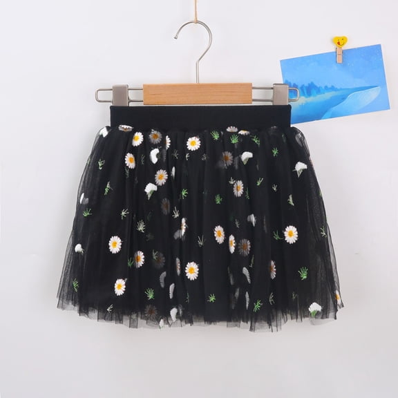 Huowey Kids Girls Dance Tutu Skirts Elastic Waist Floral Embroidery Pattern Ruffled Party Ballet Skirt Stylish Trendy Dailywear,Black,18-24 Months