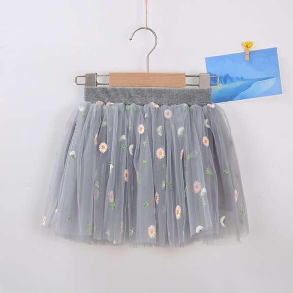 Huowey Kids Girls Dance Tutu Skirts Elastic Waist Floral Embroidery Pattern Ruffled Party Ballet Skirt Stylish Trendy Dailywear,Gray,12-18 Months