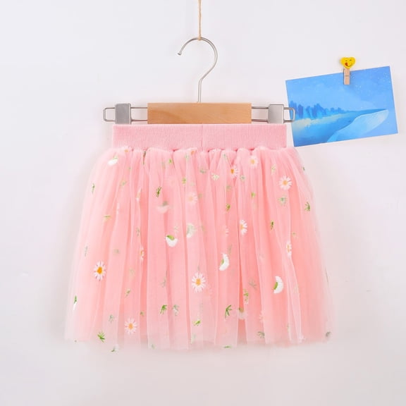 Huowey Kids Girls Dance Tutu Skirts Elastic Waist Floral Embroidery Pattern Ruffled Party Ballet Skirt Stylish Trendy Dailywear,Pink,12-18 Months