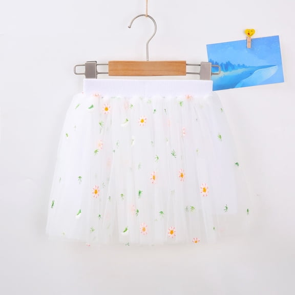 Huowey Kids Girls Dance Tutu Skirts Elastic Waist Floral Embroidery Pattern Ruffled Party Ballet Skirt Stylish Trendy Dailywear,White,18-24 Months