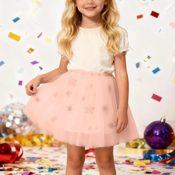 Huowey Kids Girls Dance Tutu Skirts High Waist Pom Pom Ruffles Tulle Party Ballet Skirt Tiered Layered Tulle Dancewear,Pink,7-8 Years