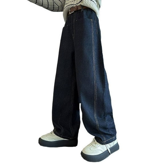 Huowey Kids Girls Fashion Cute Personality Pants Elastic Waist Wide Leg Jeans Casual Demin Pants With Pockets Fashionable Dailywear, 8-9 Years