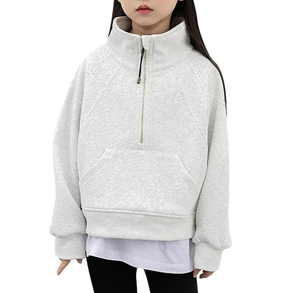 Huowey Kids Girls Hoodies Sweatshirts Half Zipper Pullove Stand Collar Tops For Teen Girls Long Sleeve Sweater Trendy Dailywear, 6-7 Years