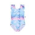 thumbnail image 1 of Huowey Children Girls One Piece Swimsuit Ruffles Floral Print One Shoulder Ruffles Round Neck Swimwear Fashionable Summer Swim Suit Quick Dry Beach Pool Clothes Swimming Suits,Light Blue,18-24 Months, 1 of 3
