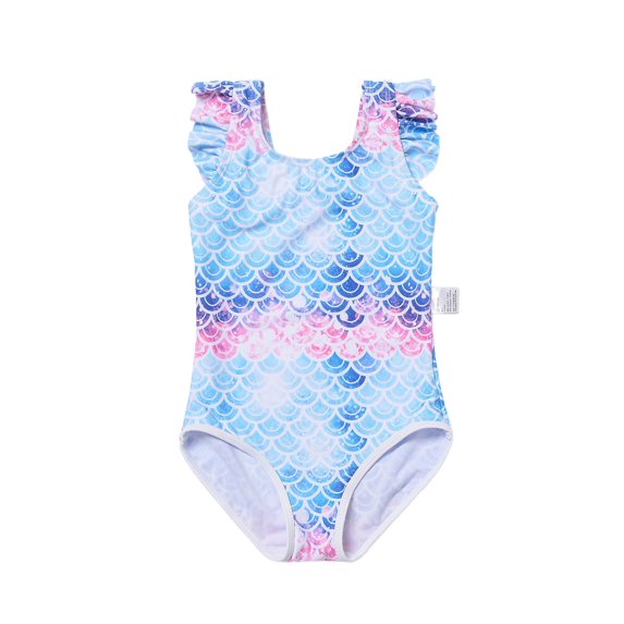 Huowey Children Girls One Piece Swimsuit Ruffles Floral Print One Shoulder Ruffles Round Neck Swimwear Fashionable Summer Swim Suit Quick Dry Beach Pool Clothes Swimming Suits,Light Blue,18-24 Months