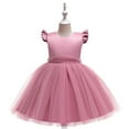 thumbnail image 1 of Huowey Kids Girls Party Dress Ruffles Sleeve Mesh Patchwork Pleated High Waist Round Neck Ruffles Long Dresses Elegant Fashionable Flowy Birthday Wedding Gowns,Pink,4-5 Years, 1 of 7
