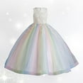 thumbnail image 1 of Huowey Kids Girls Party Dress Sleeveless Mesh Patchwork Pleated Floral Embroidery High Waist Round Neck Rainbow Ruffles Long Dresses Elegant Fashionable Flowy Birthday Wedding Gowns,Beige,7-8 Years, 1 of 9