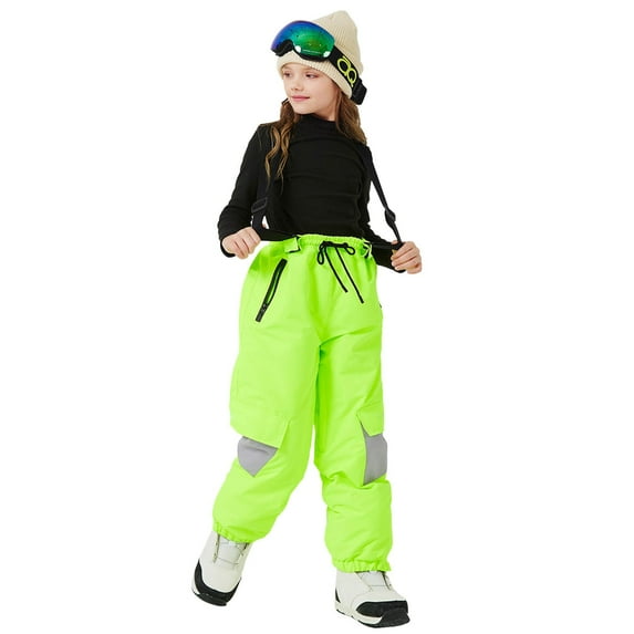 Huowey Kids Girls Snow Pants Wide Leg High Waist Ski Pants Thick Lined Warm Board Winter Thermal Cargo Trousers Multi Pockets Long Length Windproof Sweatpants Stylish Streetwear,Green,8-9 Years