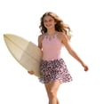 thumbnail image 1 of Huowey Kids Girls Swimsuit 2 Piece Solid Color Sleeveless Halter Neck Adjustable Strap Onesized Slim Fit Swimwear With Leaves Floral Print Cover Up Skirts Fashionable Bathing Suit,Pink,15-16 Years, 1 of 7