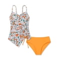 thumbnail image 1 of Huowey Kids Girls Two Piece Swimsuit Spaghetti Strap Trendy Leopard Tankini Top Drawstring Ruched Camisole Side High Waist Bottom Beach Pool Summer Breathable Swimwear,Orange,7-8 Years, 1 of 4