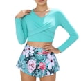 thumbnail image 1 of Huowey Kids Girls Two Piece Swimsuits Long Sleeve Solid Color V-Neck Front Cross Upf 50 Sun Rash Guard Crop Tops High Waist Floral Print Swim Shorts Beachwear Bathing Suit,Green,13-14 Years, 1 of 4