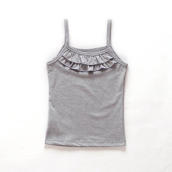 Huowey Kids Girls Undershirts Solid Color Straps Sleeveless Camisole Cute Print Tank Top Undershirt Soft Breathable Dailywear,Grey,6-7 Years