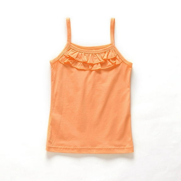 Huowey Kids Girls Undershirts Solid Color Straps Sleeveless Camisole Cute Print Tank Top Undershirt Soft Breathable Dailywear,Orange,18-24 Months