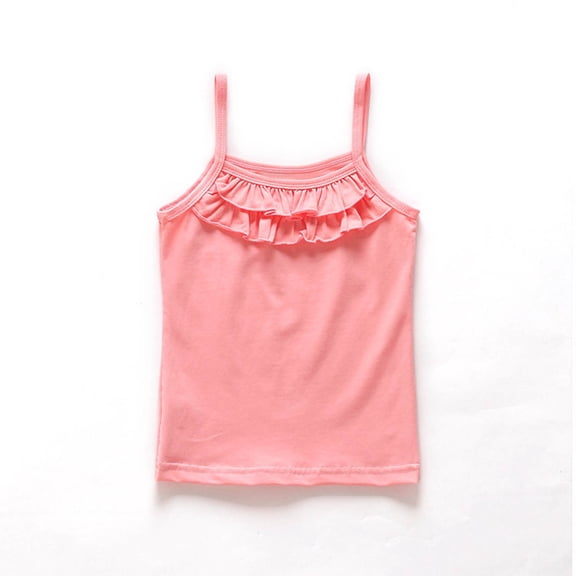 Huowey Kids Girls Undershirts Solid Color Straps Sleeveless Camisole Cute Print Tank Top Undershirt Soft Breathable Dailywear,Pink,3-4 Years