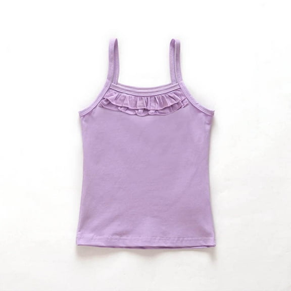 Huowey Kids Girls Undershirts Solid Color Straps Sleeveless Camisole Cute Print Tank Top Undershirt Soft Breathable Dailywear,Purple,3-4 Years