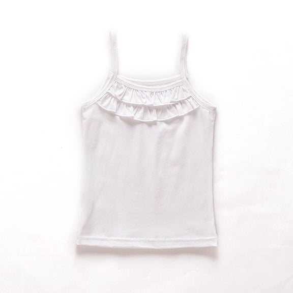 Huowey Kids Girls Undershirts Solid Color Straps Sleeveless Camisole Cute Print Tank Top Undershirt Soft Breathable Dailywear,White,4-5 Years