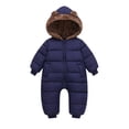thumbnail image 1 of Huowey Kids Girls Winter Snowsuit One Piece Full Zipper Up Thickened Wool Hooded Jumpsuit Romper Infant Baby Cute Soft Comfy Warm Overcoat Outfits,Navy,2-3 Years, 1 of 9