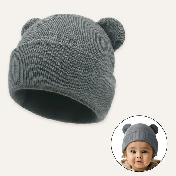 Huowey Kids Girls Winter Warm Knit Hat Cute Embroidery Cartoon Cat Thivk Thermal Solid Color Beanie Hood Earflap Scarf Cute Knit Caps,Grey,S